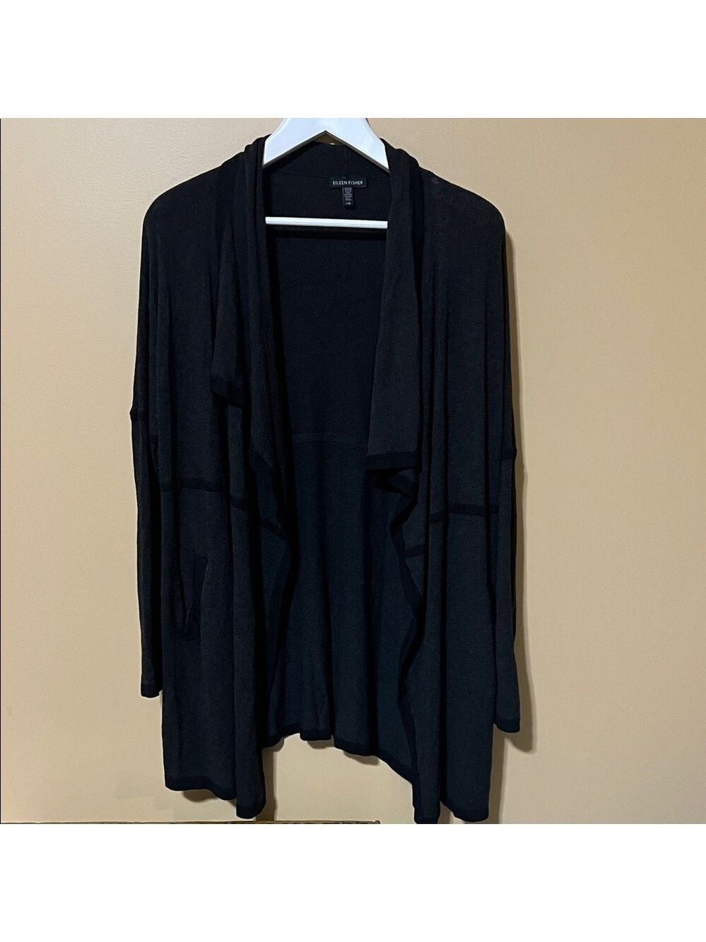 Eileen Fisher  charcoal gray /  Black Open Front Cardigan. Large
